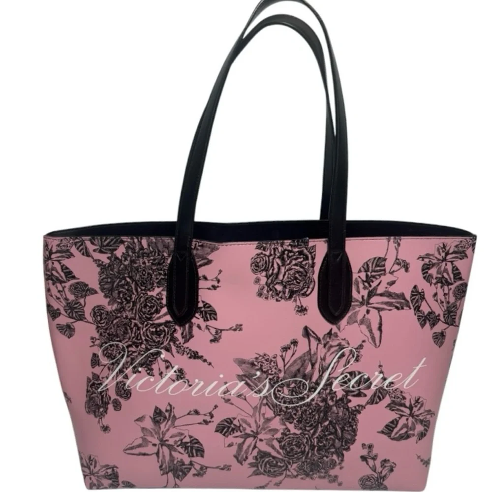Victoria’s Secret Tote Bag Pink Rose French Lovers Large Travel Bag Faux Leather